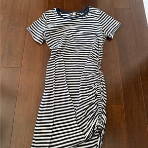 Michael Kors Navy and White Striped Midi Bodycon Dress